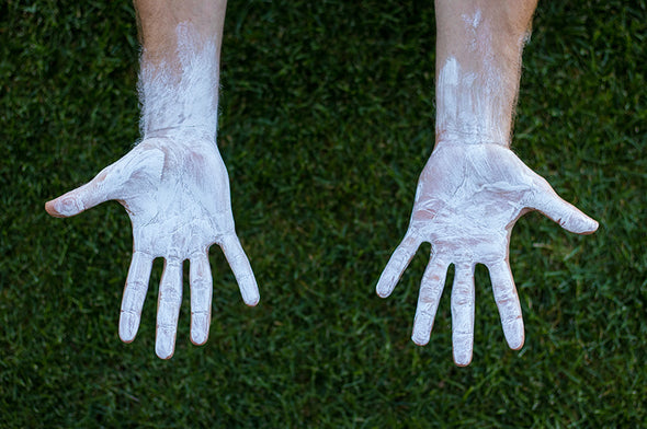 AcroGrip chalk covering hands